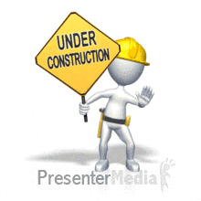 a funky little gif that has a little guy holding a sign that says "under construction"