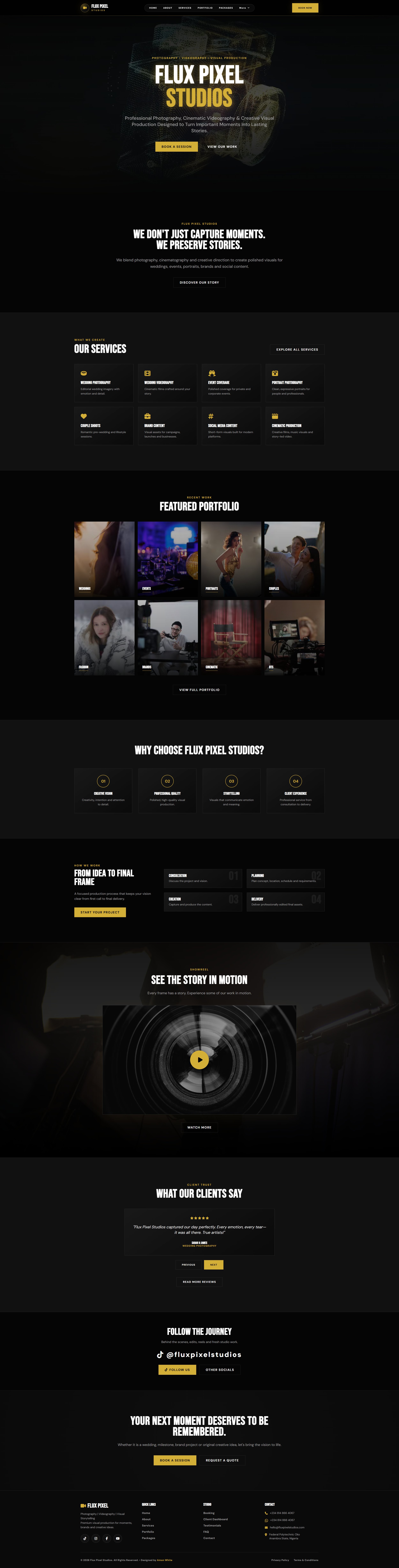 Flux Pixel Studios creative production website design project.
