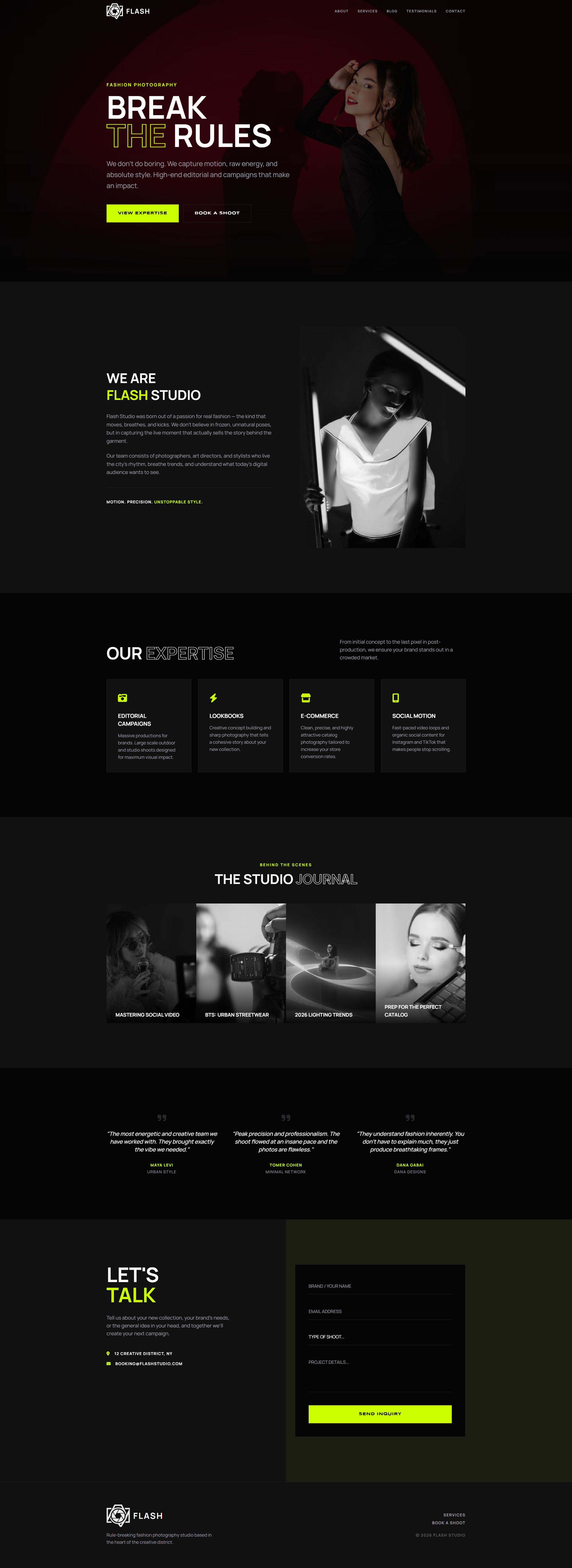 Flash Studio fashion photography website design project.