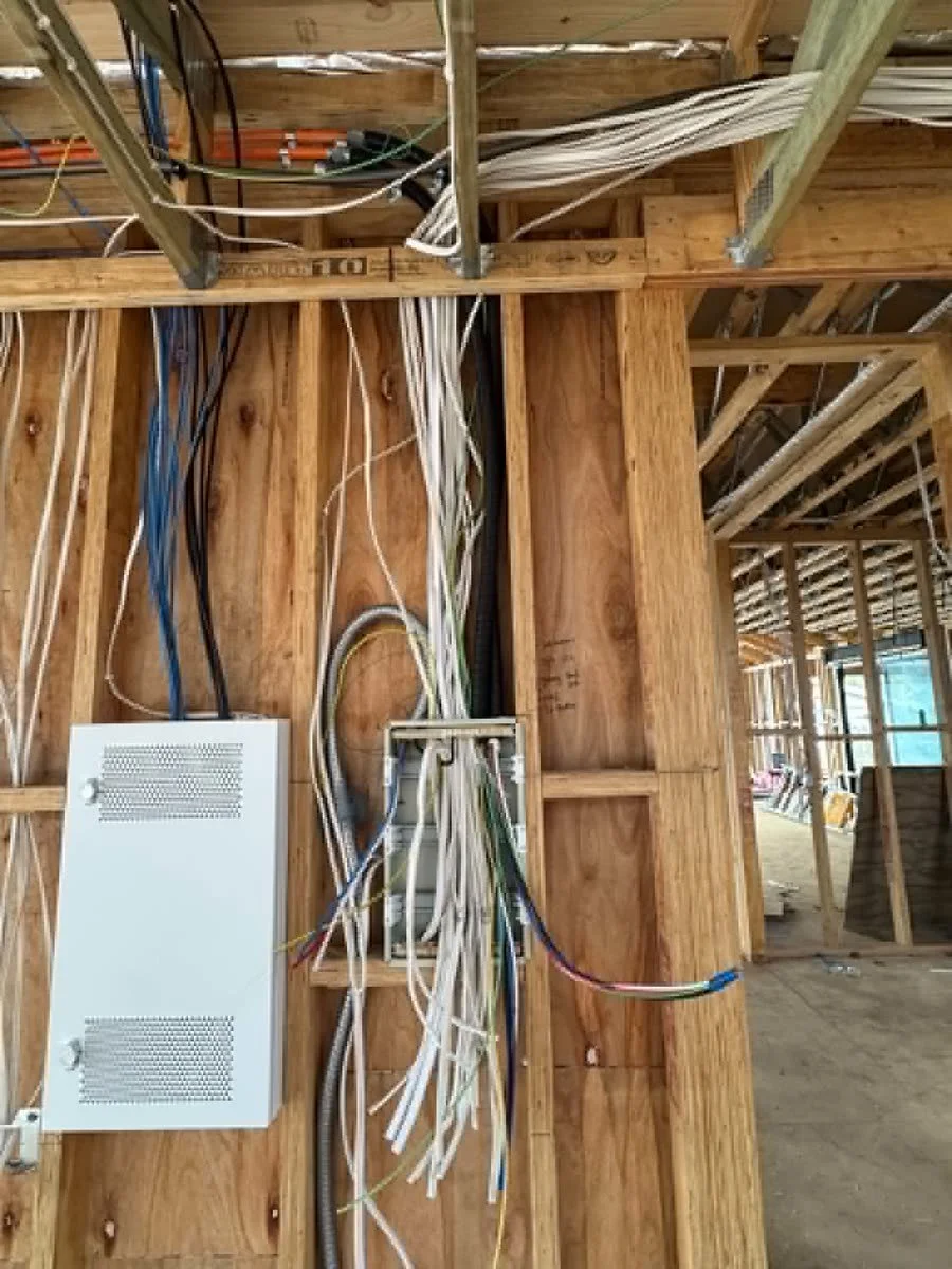 Electrical rough-in on a new house frame