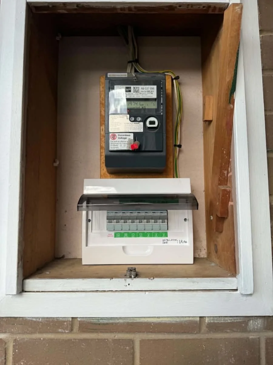Meter box with a new switchboard fitted underneath