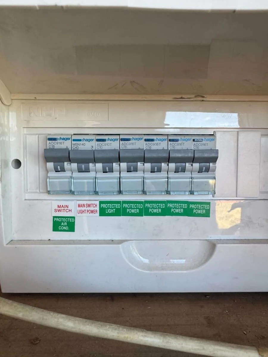 A new switchboard with labelled safety switches