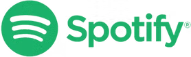 Spotify logo with green circular icon and the word 'Spotify' in green text