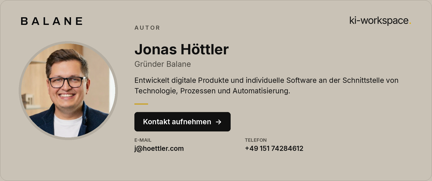 Autorenkarte Jonas Höttler, Gründer Balane.