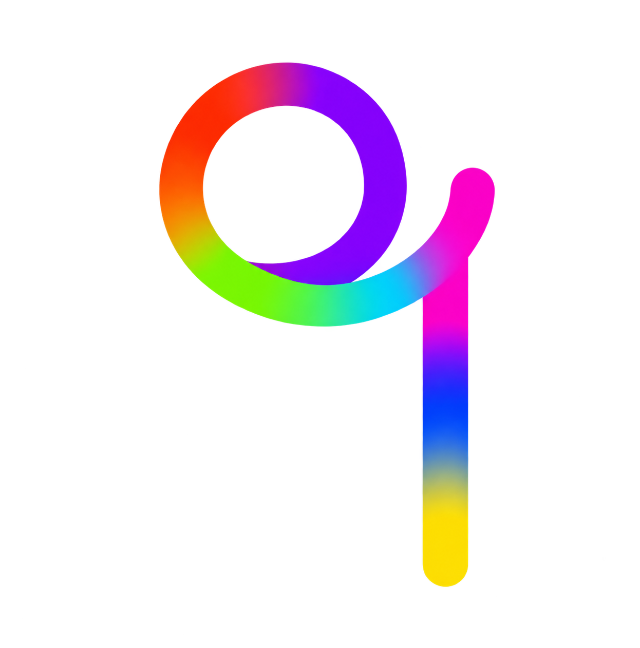 Colorful magnifying glass with a rainbow gradient on a black background.