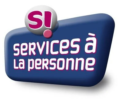 Logo avec le texte 'oui! SERVICES À LA PERSONNE' sur un fond bleu avec une bulle grise et un point d'exclamation en magenta.