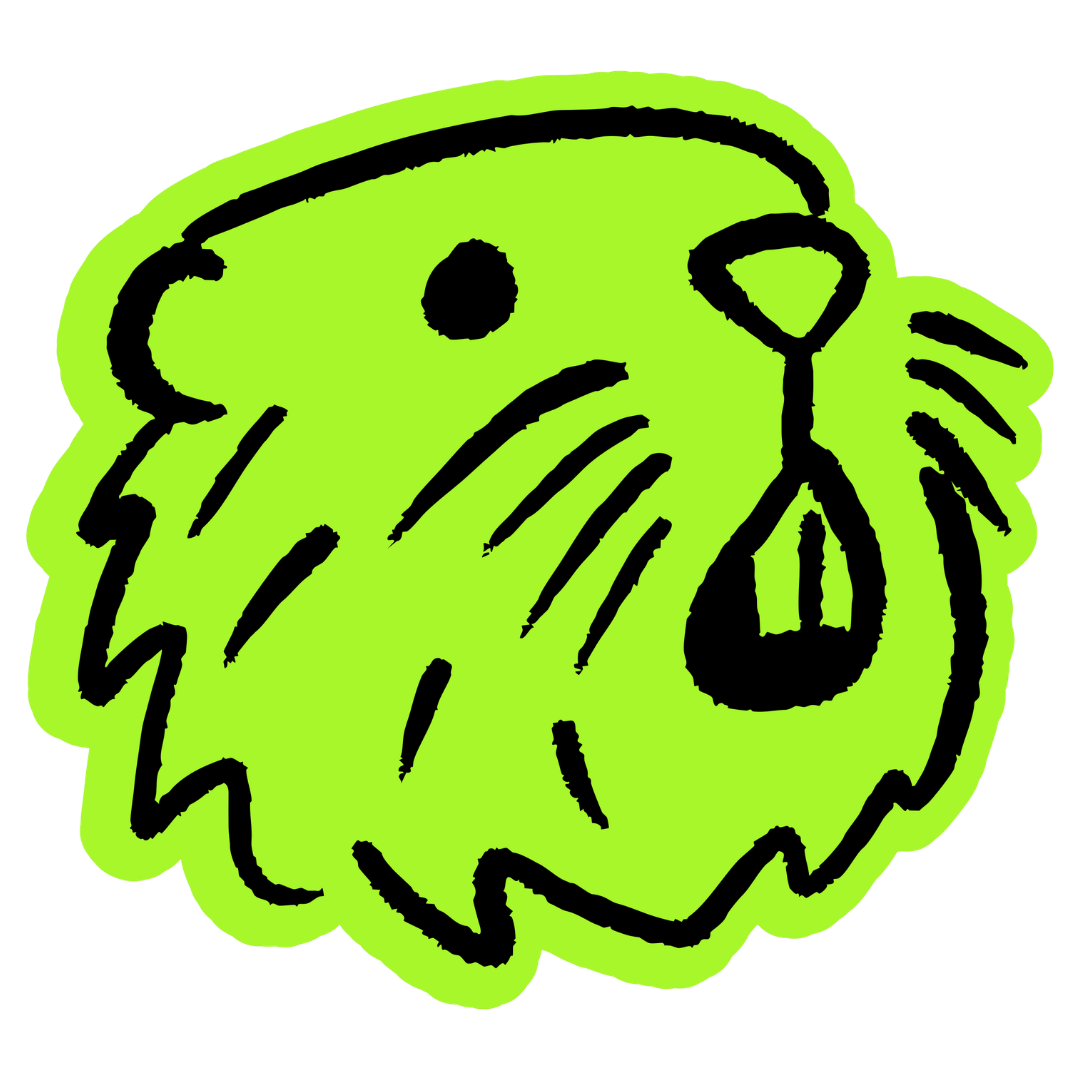 A neon green, cartoon like illustration of a beaver with a chunky black outline.