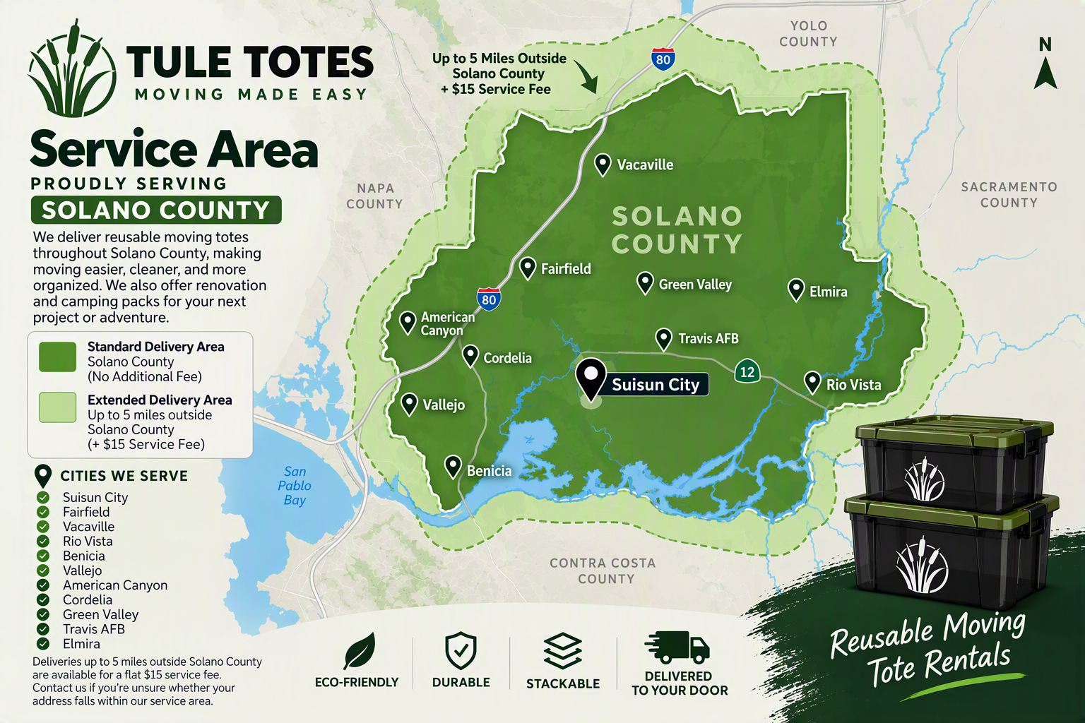 Tule Totes Service Area Map