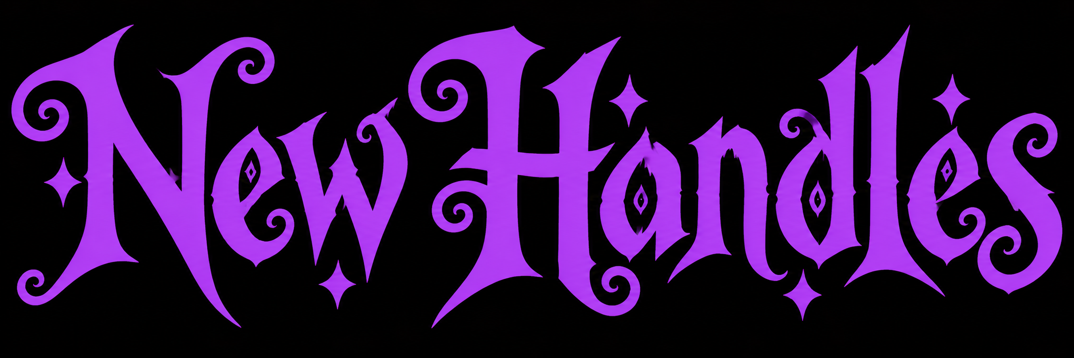 The word 'NEW HALLOWEEN' written in gothic, purple text with decorative elements on a black background.