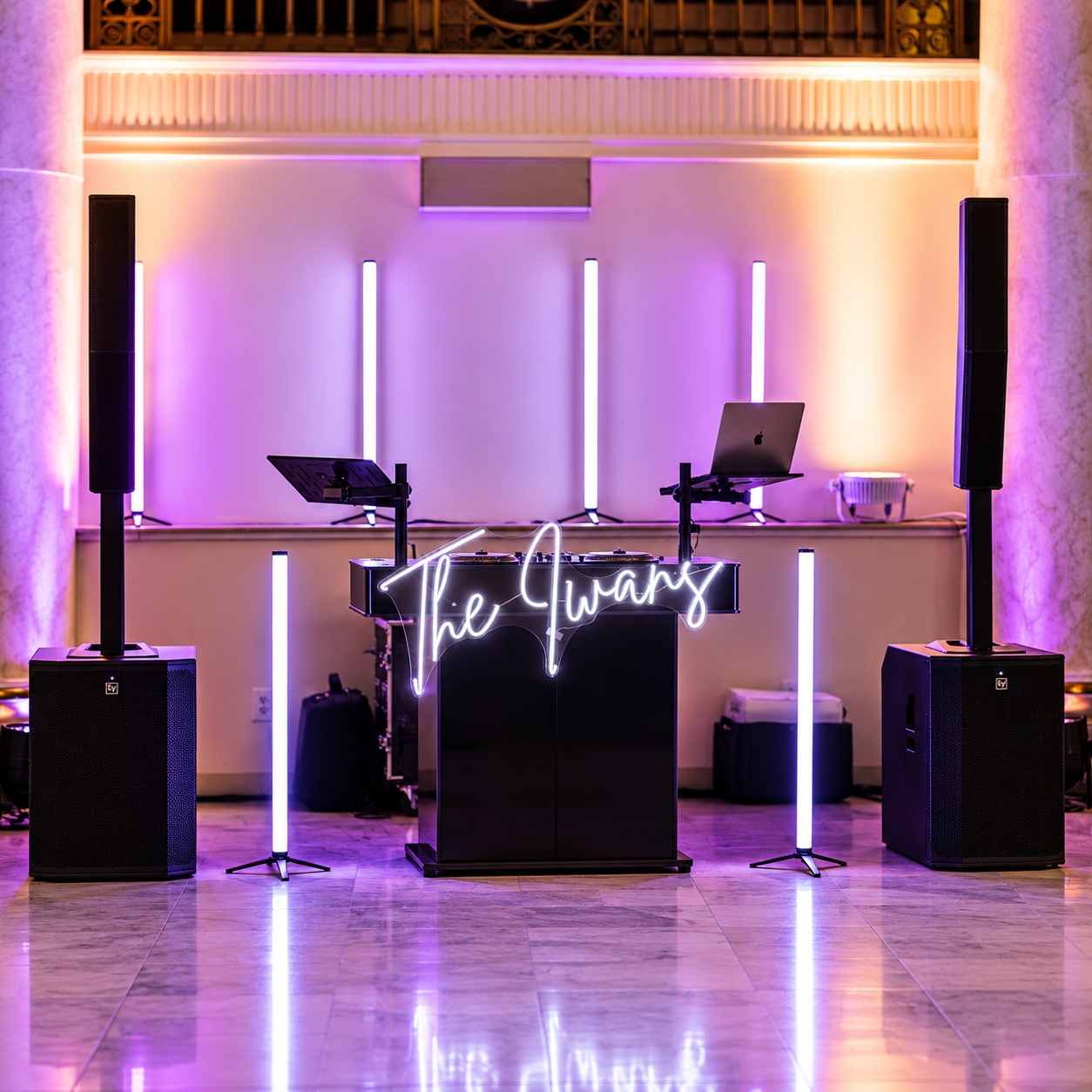 Symmetrical Purple-Lit DJ Wedding Setup.png