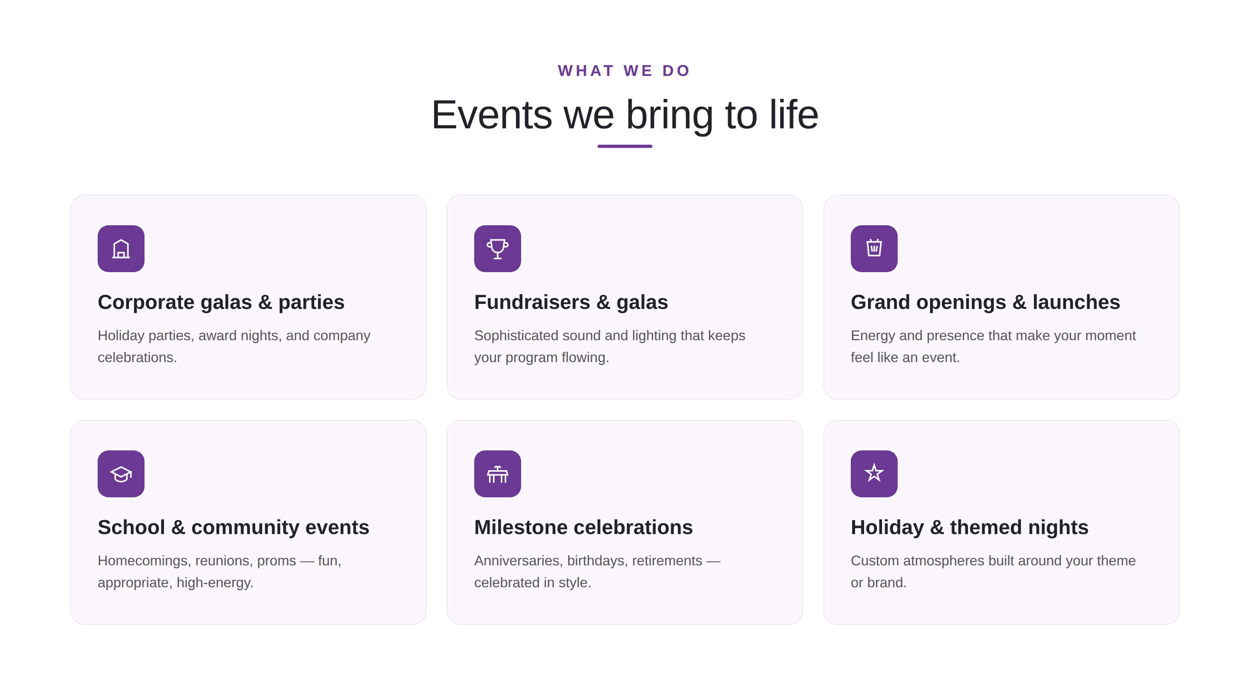 Events NightBeat brings to life: corporate galas and parties, fundraisers, grand openings, school and community events, milestone celebrations and themed nights