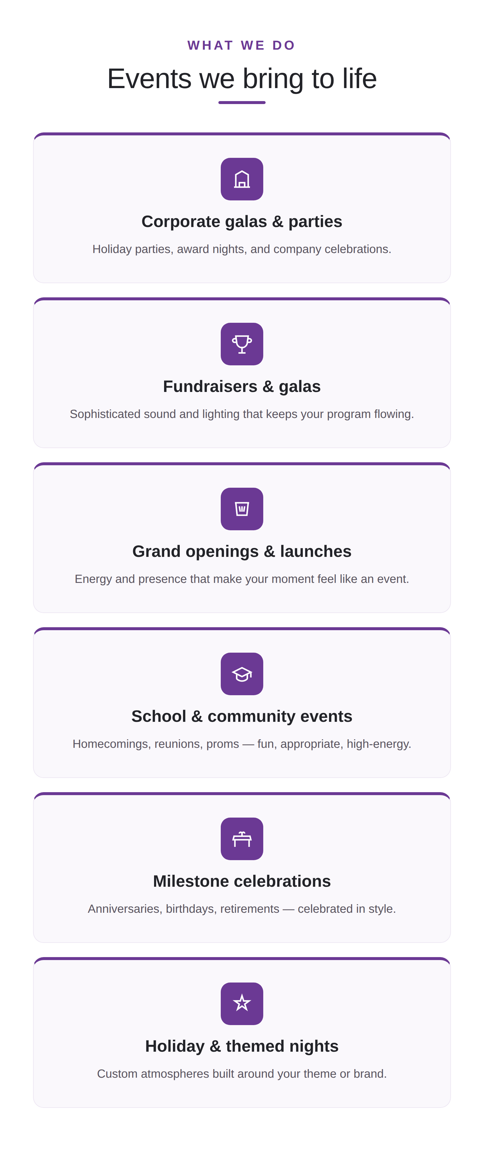 Events NightBeat brings to life: corporate galas and parties, fundraisers, grand openings, school and community events, milestone celebrations and themed nights