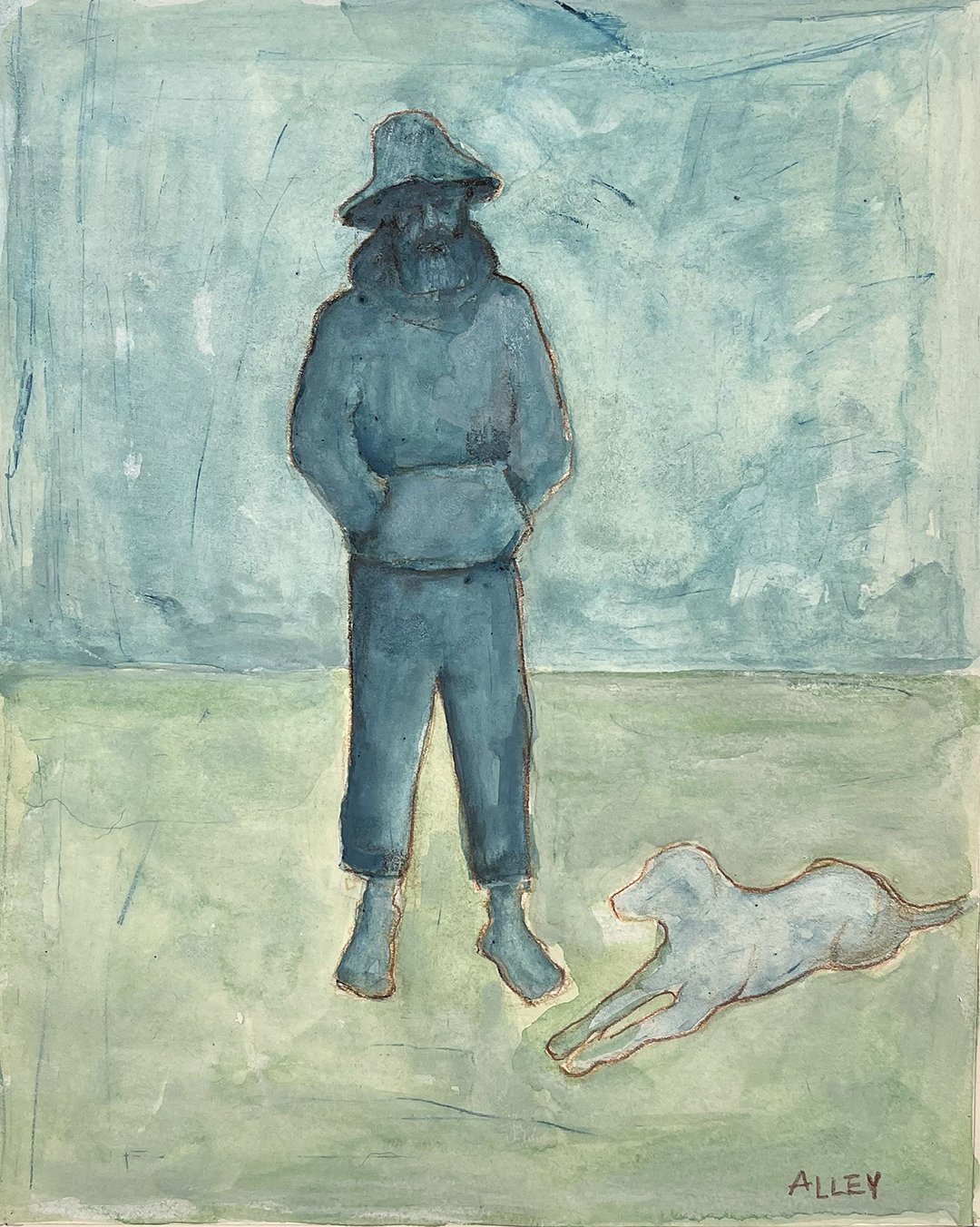 Self Portrait with Gemma, Mixed Media 8x12in