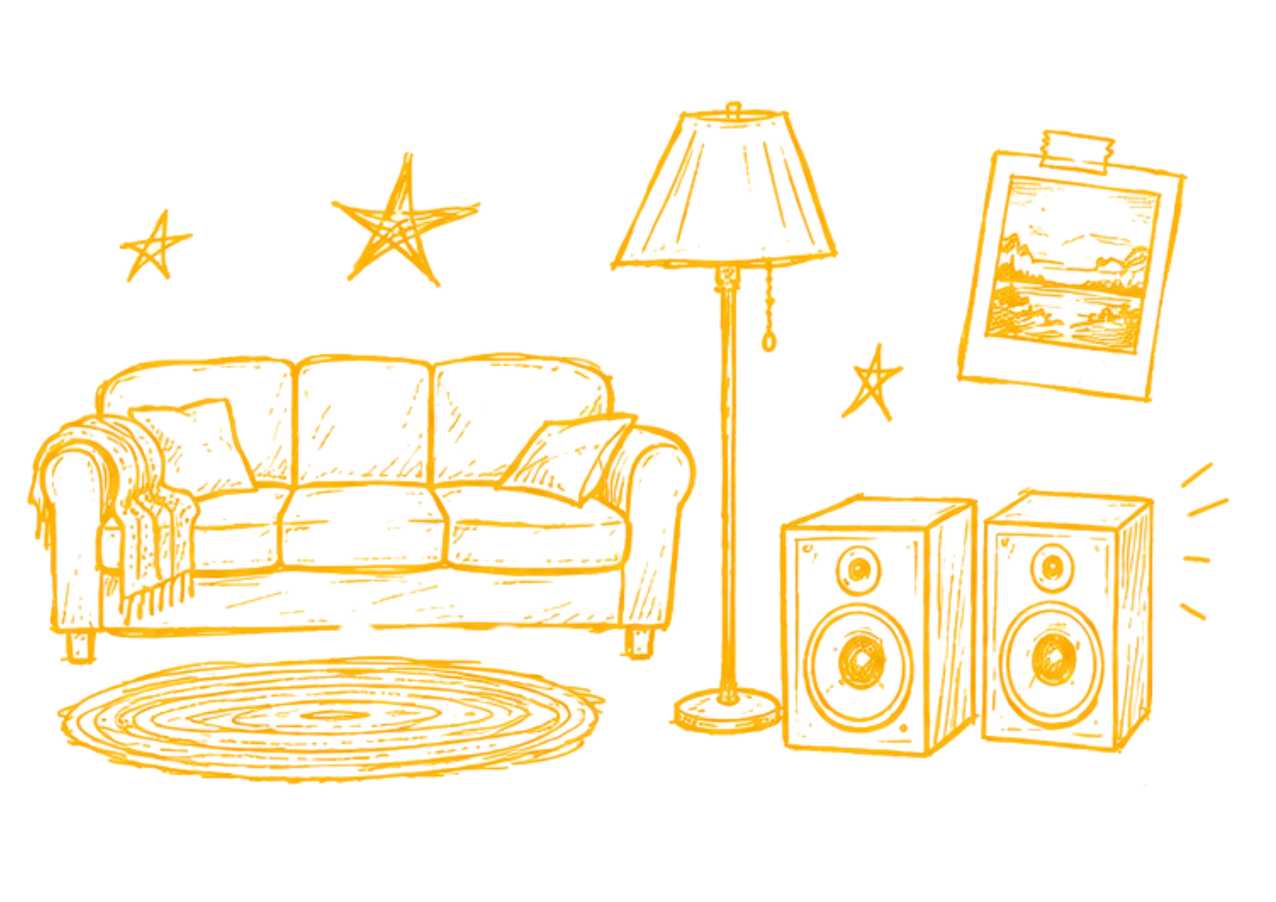 A doodle of a living room in yellow chalk