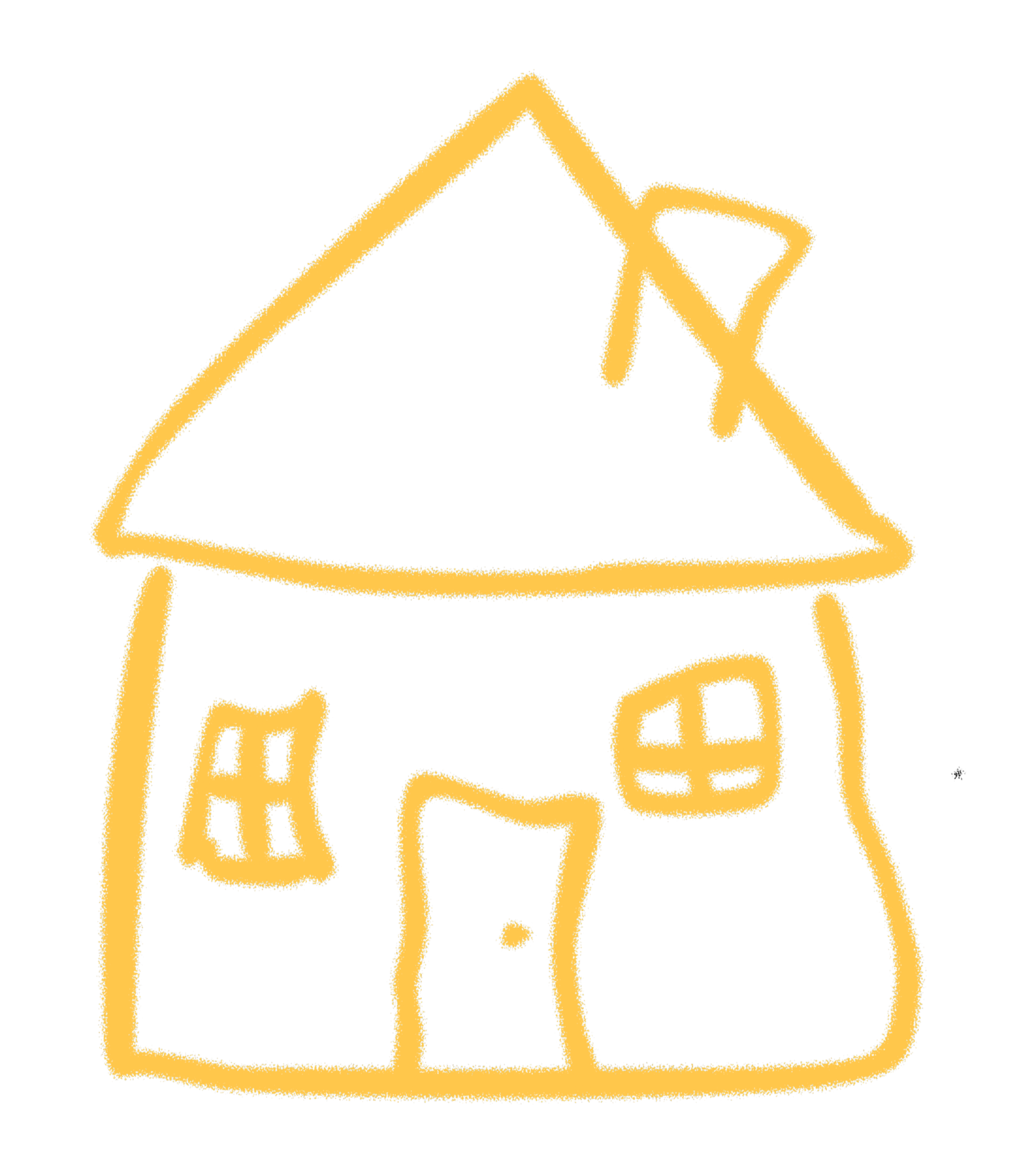 A yellow chalk drawing of a house with several windows and a door, with a chimney on the roof. This is the official symbol for the band "Lockyer".