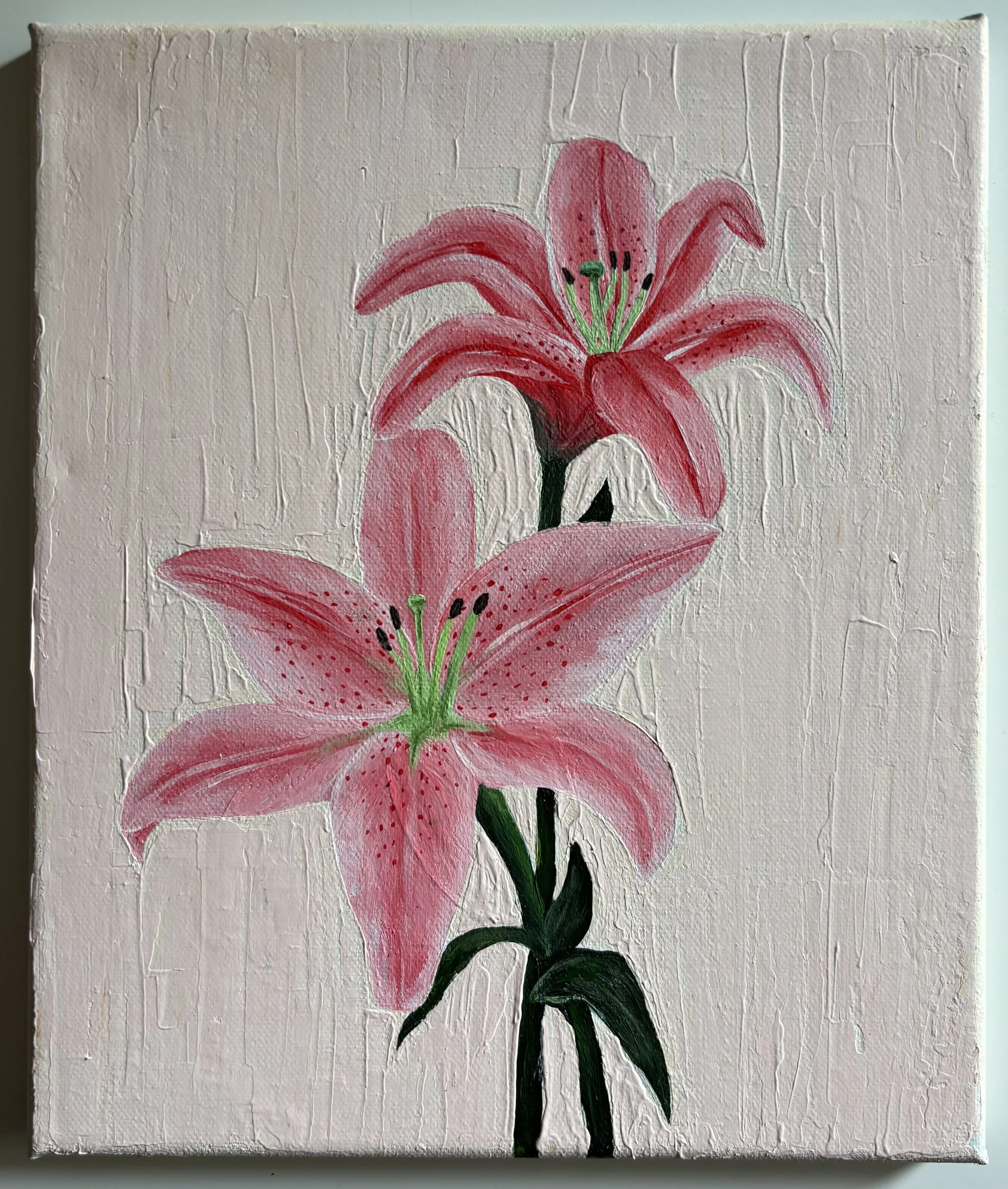 Pinke Lilien - Acrylgemälde auf Leinwand