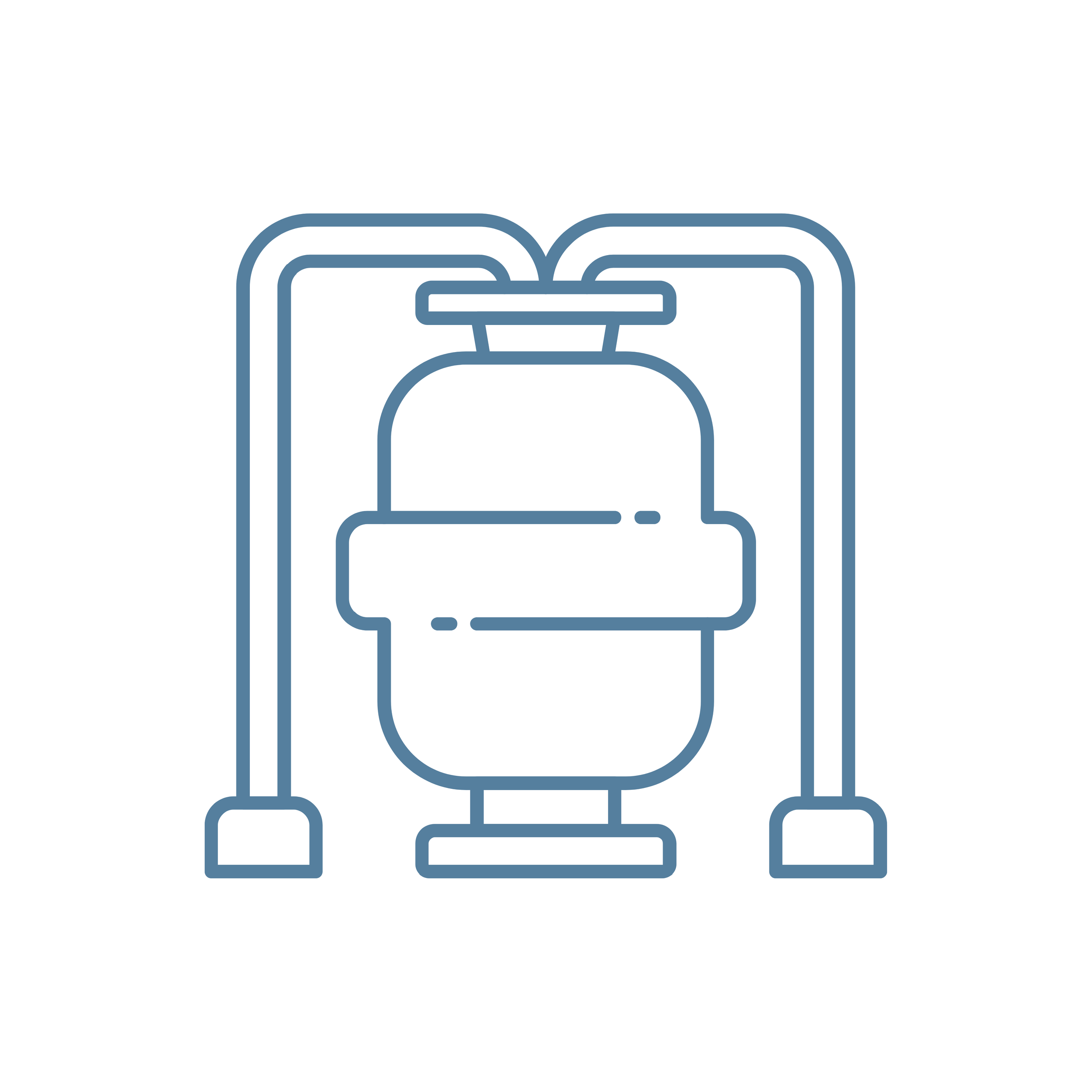 Line drawing of a bed with a headboard, pillows, a blanket, and a nightstand with a lamp and a small object.