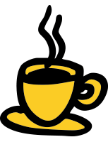 Yellow coffee cup with steam rising from it, placed on a yellow saucer.
