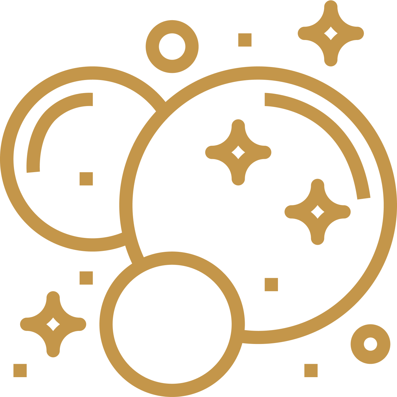 Gold outline of circles and stars, representing a celebration or sparkle effect.