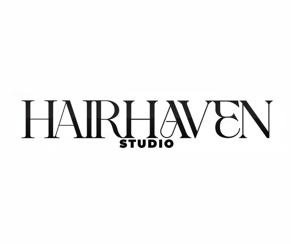 Logo for HairHaven Studio with stylized black text on white background.