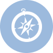 Icon of a compass surrounded by a light blue circle