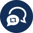 Blue icon with white speech bubbles and a refresh arrow, representing a chat or conversation refresh feature.