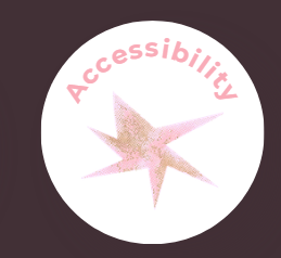 Pink starburst with the word 'Accessibility' in pink curved text above it, on a white circular background