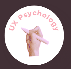 Hand holding a pink quill pen inside a circular logo with pink text that reads 'UX Psychology'.