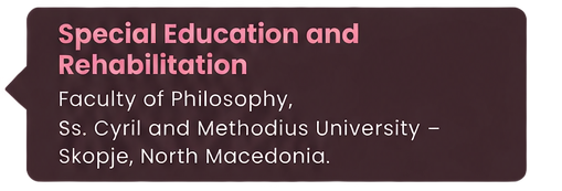Sign for the Faculty of Philosophy, Special Education and Rehabilitation at Ss. Cyril and Methodius University in Skopje, North Macedonia.