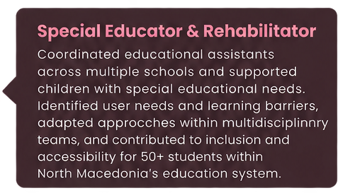 Text emphasizing the role of special educators and rehabilitators in North Macedonia's education system for students with special needs.