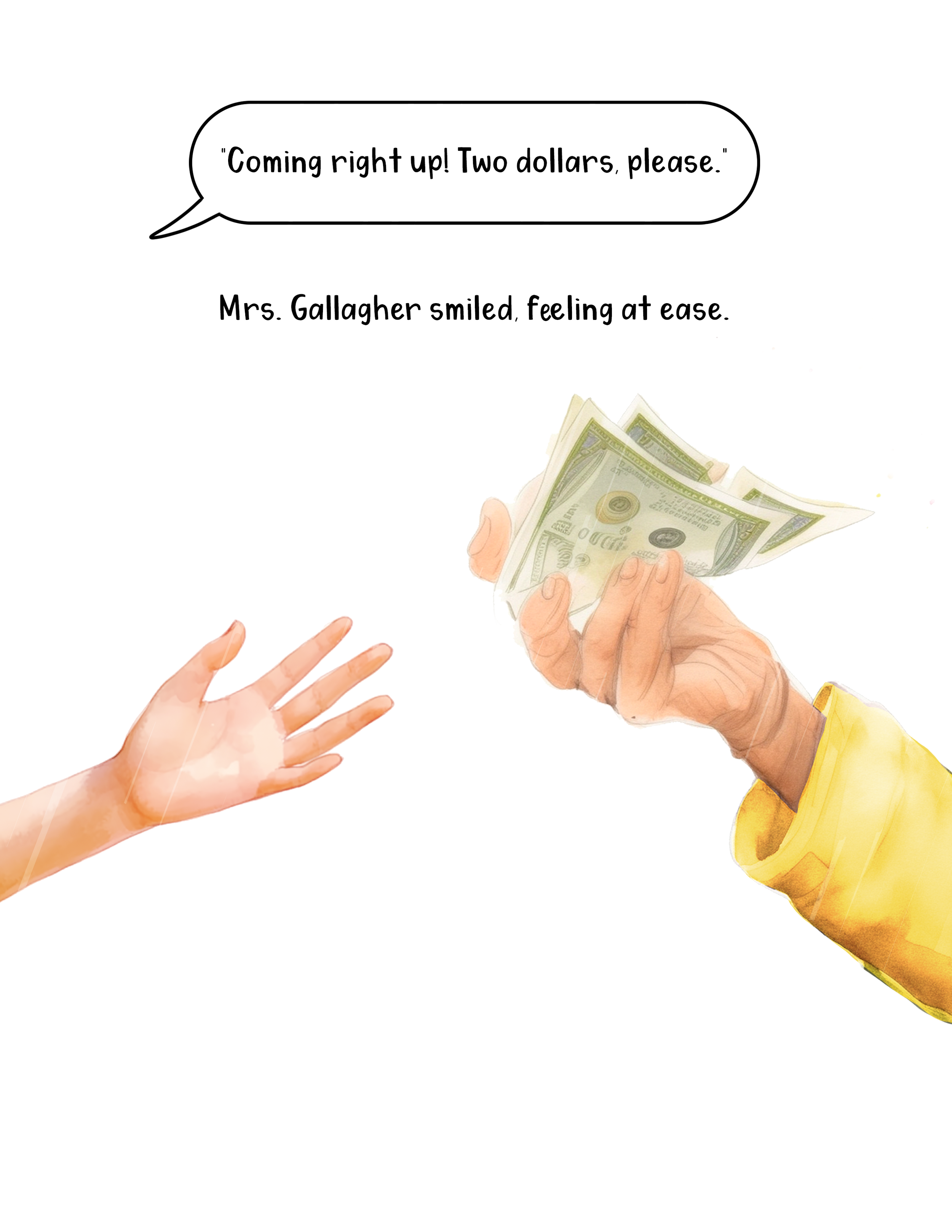A hand holding a fan of U.S. dollar bills, with another hand reaching out.