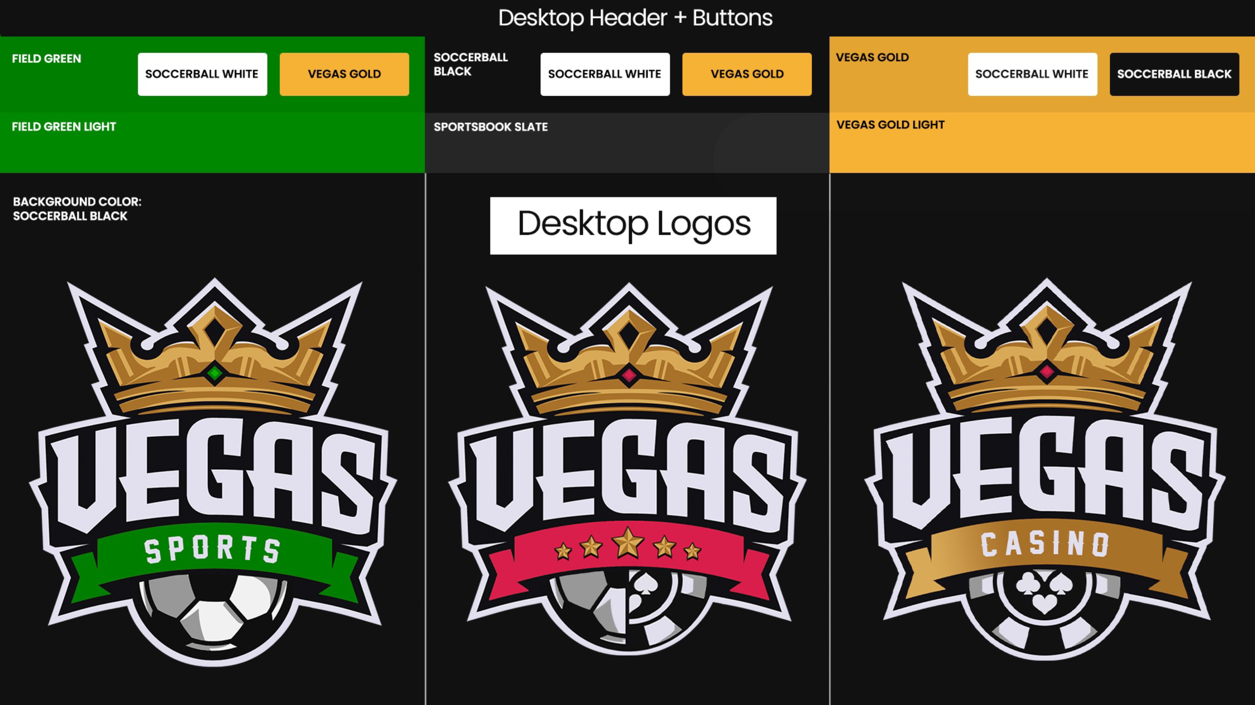 A graphic showing different logo designs for a Las Vegas-themed sports organization, casino, and sports.