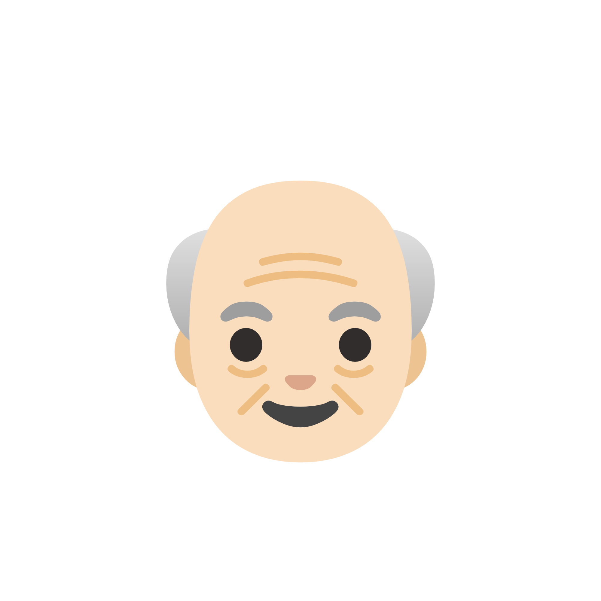 Cartoon of a smiling elderly man with gray hair, wearing glasses, and a head covering, with a light background.