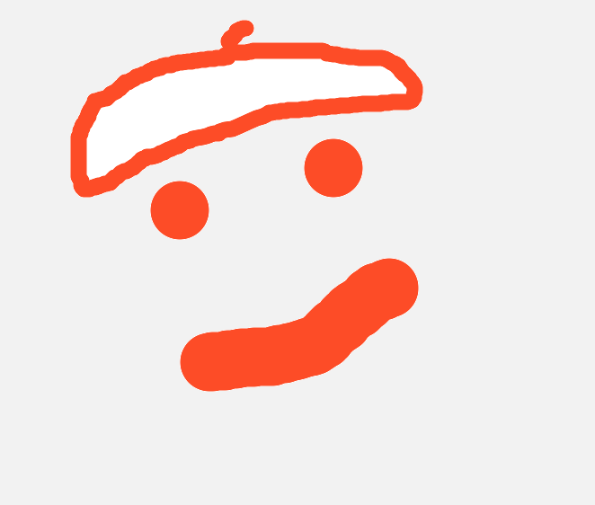 Simple drawing of a face made with orange lines, including eyebrows, two eyes, a mouth and a beret.