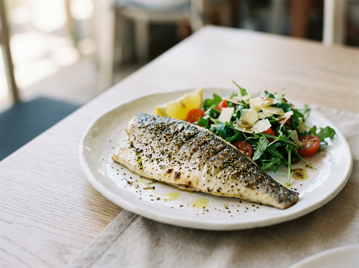 Filetto di pesce con insalata e limone