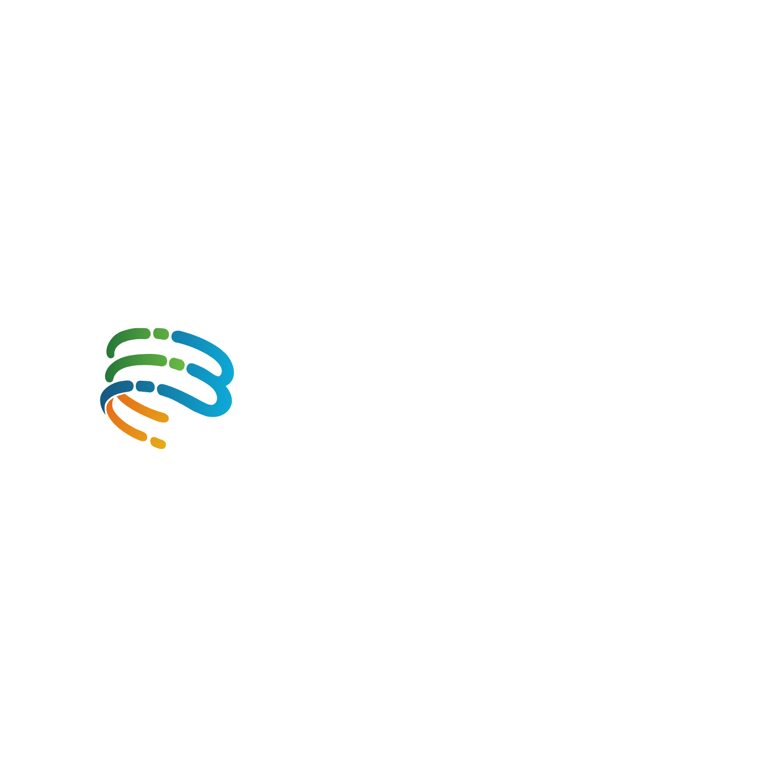 Colorful illustrated logo with geometric shapes and a horizontal blue and white bar, likely representing a brand or organization.