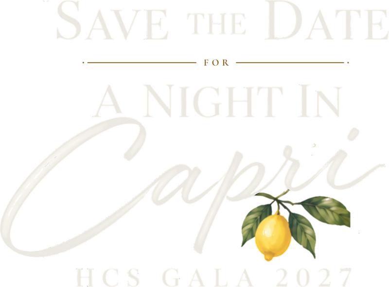 Save the Date for A Night in Capri, the Huntington Christian School Gala 2027, with a watercolor lemon branch.