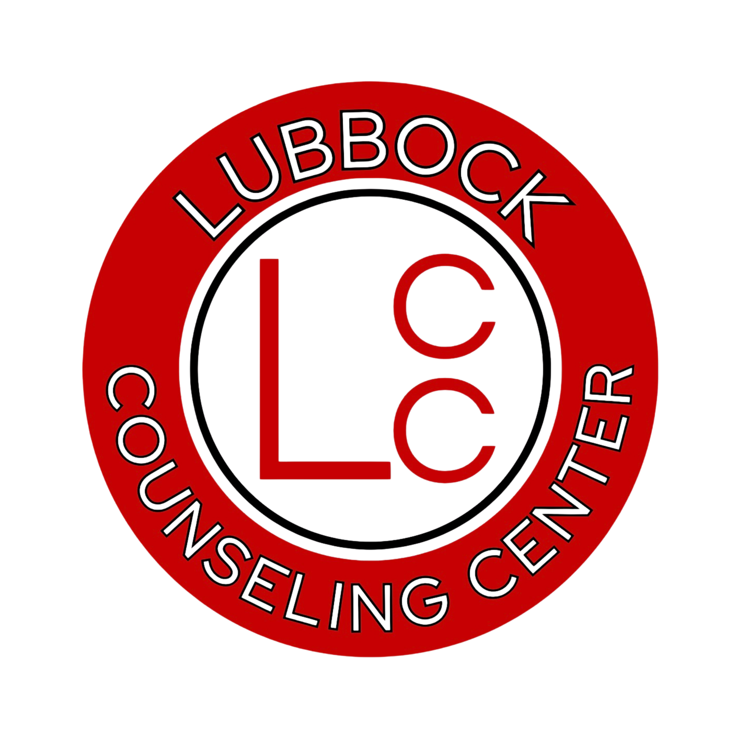 Red circular logo with black text reading 'LUBBOCK' at the top and "COUNSELING CENTER" around the bottom.