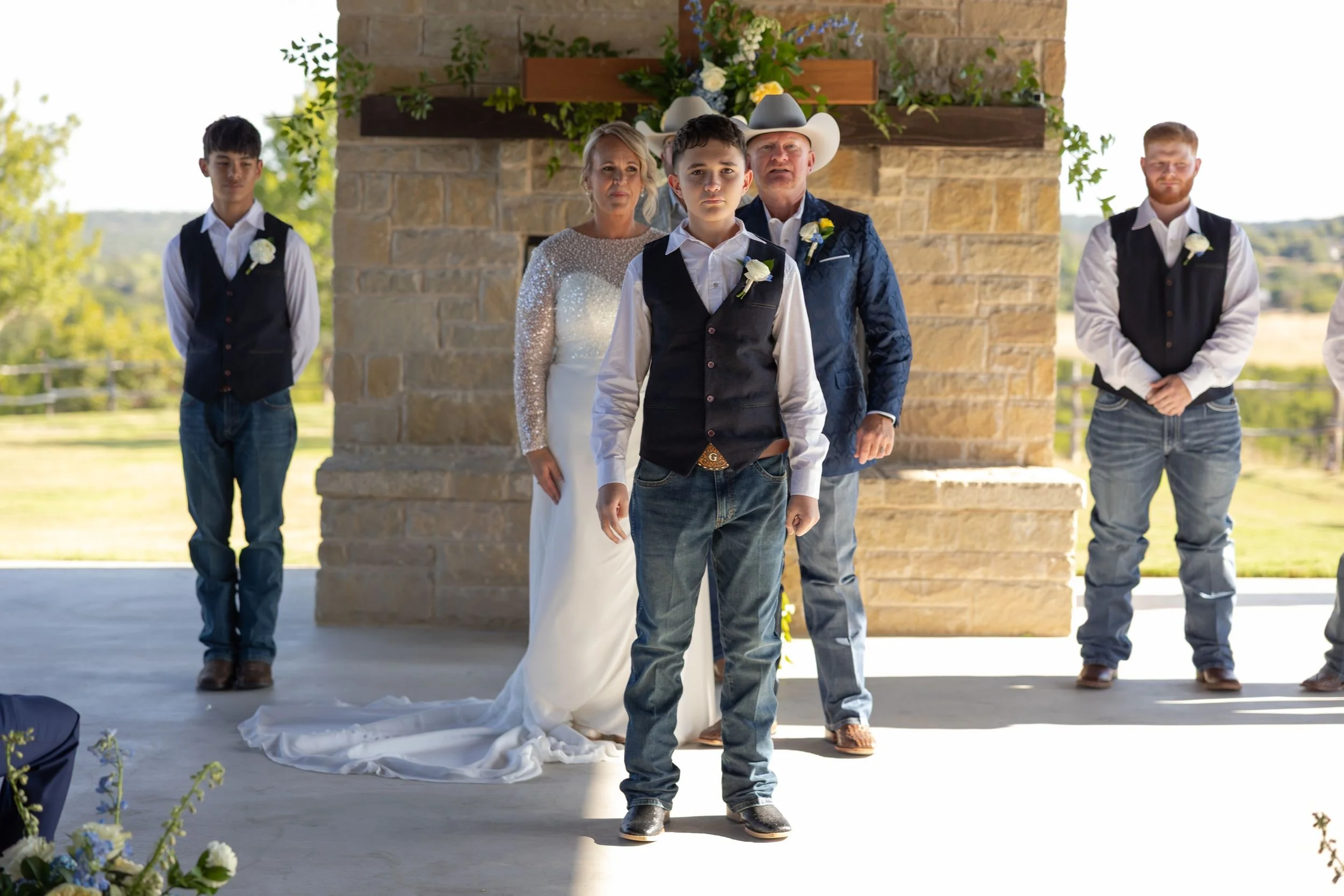 Lacey and Jason at the altar during their Weatherford vineyard wedding ceremony