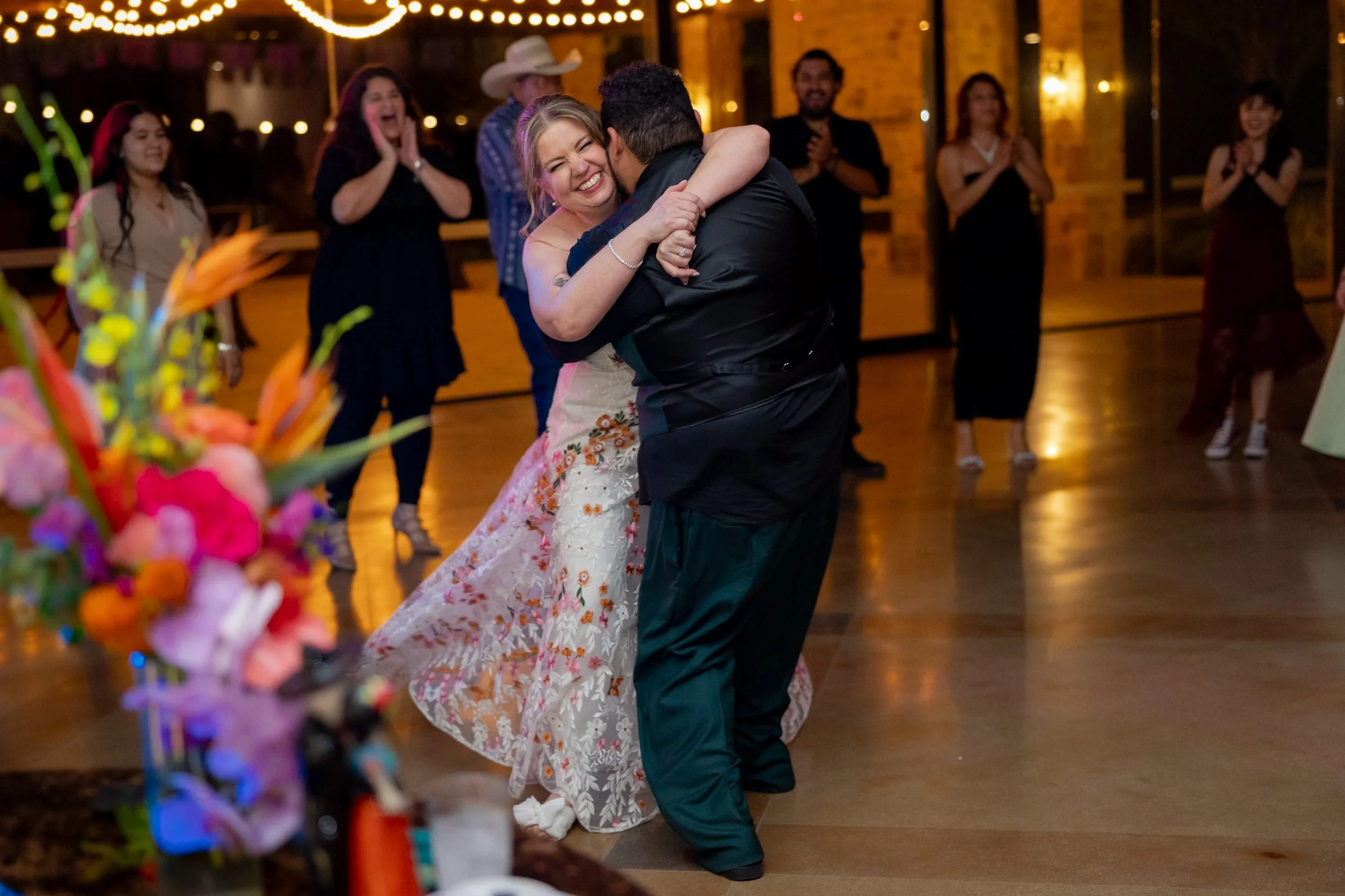 Bride and groom dancing at their reception at The Orchard wedding venue