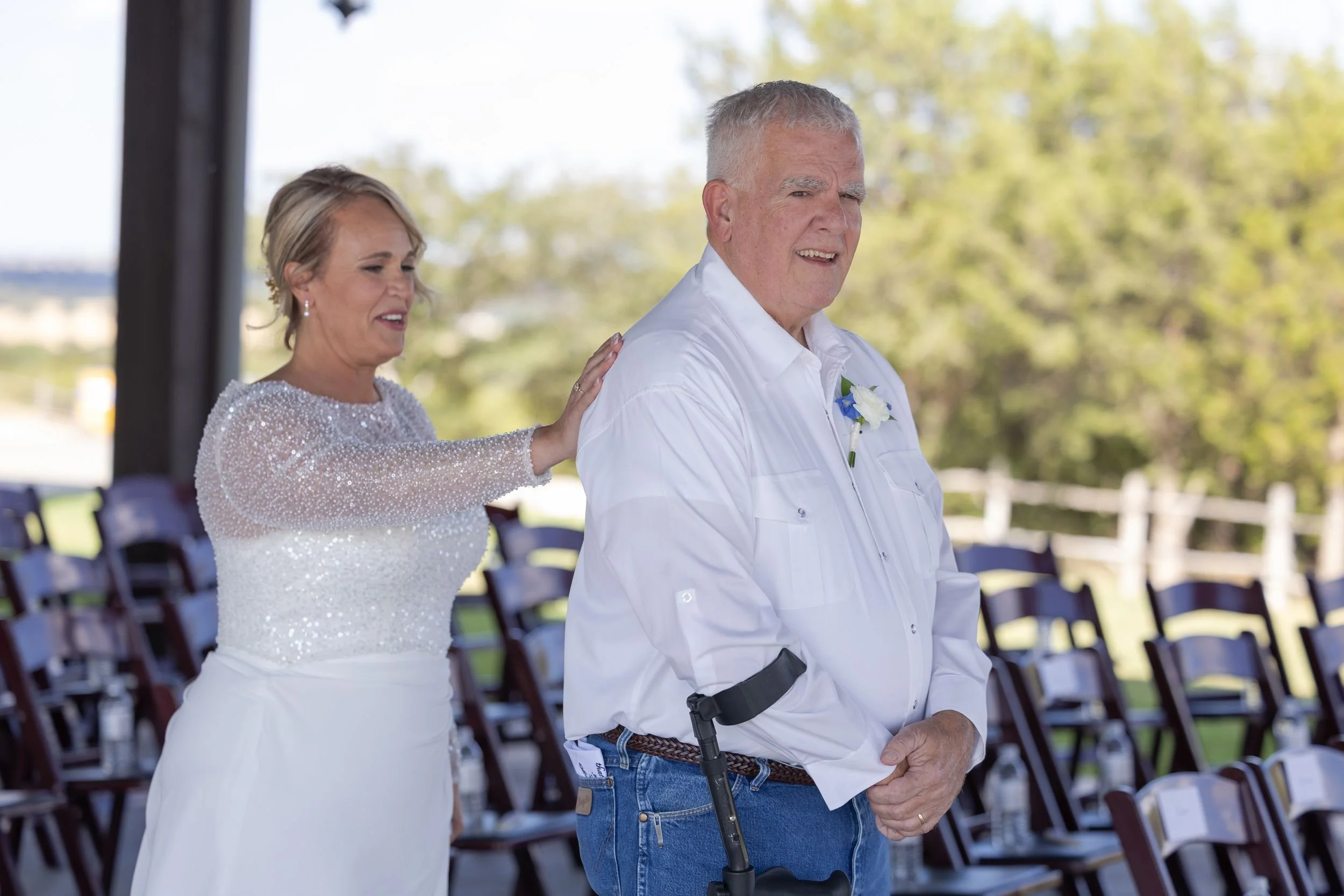 Bride and her father walking toward the ceremony at Dove Ridge Vineyard