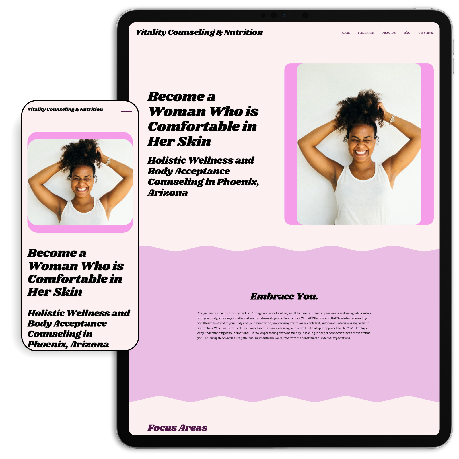 Vitality is a bold, vibrant template for private practice therapists. Its wavy lines, bright colors, and engaging layout make it perfect for therapists who want to create a safe, energizing space for clients.