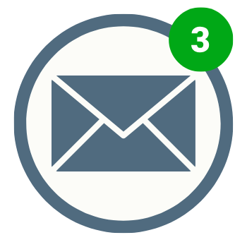 Email icon with a green notification badge showing the number 3.