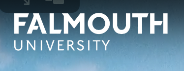 Falmouth University text logo on a blue background.