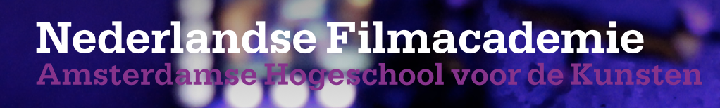 Logo of Nederlandse Filmacademie, part of Amsterdamse Hogeschool voor de Kunsten, with a purple background and white and purple text.