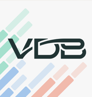Logo with letters VDB and colored diagonal lines
