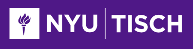 NYU Tisch logo with torch symbol on purple background