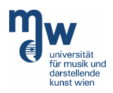 Logo of the University of Music and Performing Arts Vienna with stylized musical note and text "universität für musik und darstellende kunst wien."