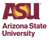 ASU Arizona State University logo with sunburst design.