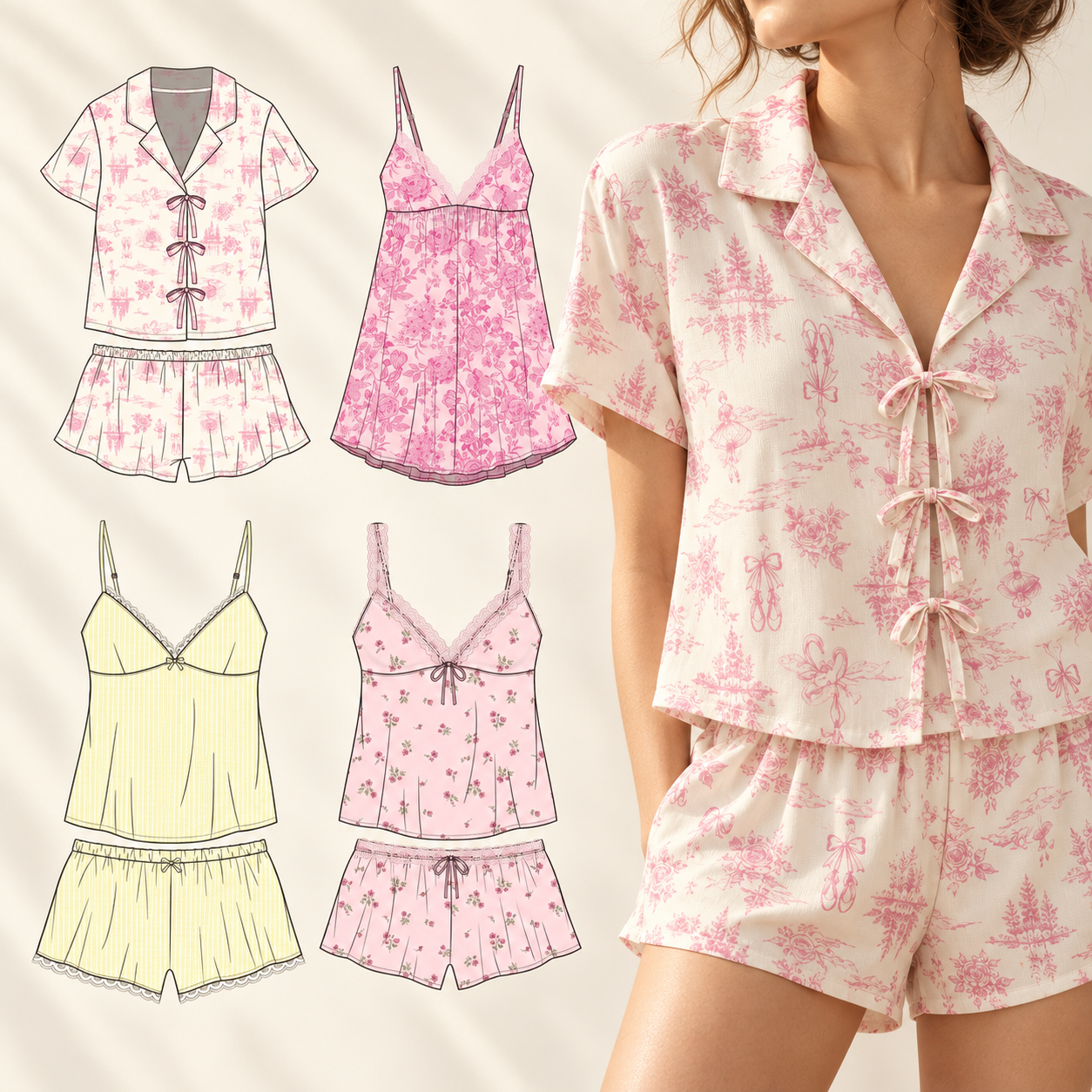Romantic Toile Sleepwear
Delicate toile prints and feminine details give classic sleepwear a personal signature, with cohesive styling and relaxed shapes designed for comfortable downtime.